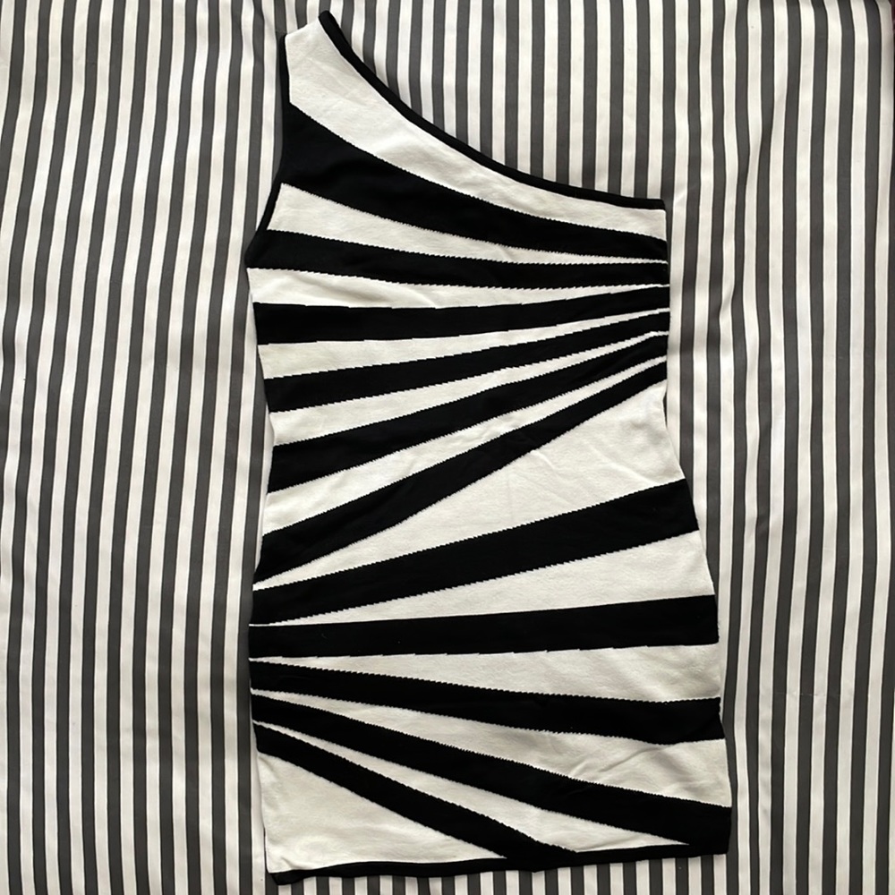 One shoulder dress in black and white